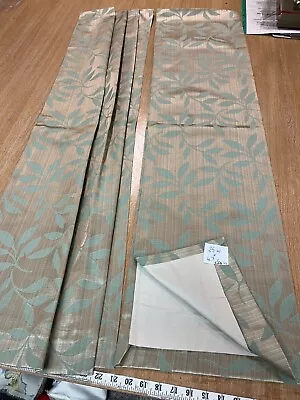 Static Caravan Pewter & Green Leaf Pattern Lined Curtains 25  Wide X 47  Drop • £44.99