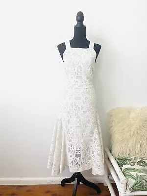 Country Road Size 12 Midi A-line Dress Sleeveless White Floral Lace Excellent Co • $54.95