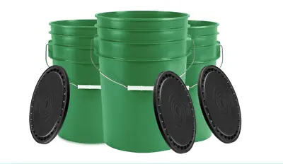 6 Gallon Large Green Food Grade Plastic Bucket Pail With Lid ( Pack Of 3) • $86.77