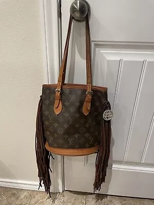 Louis Vuitton Authentic- Revamped Petite French Tote Bucket Bag Fringe Boho • $650