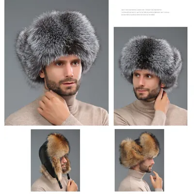 Men's Real Fox Fur Russian Hat Trapper Ushanka Cossack Warm Ski Furry Cap Winter • $45.89