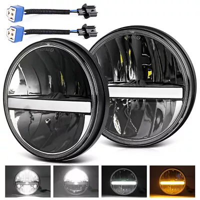 7  Inch LED Headlight DRL Headlamp X2 E Approved Land Rover Defender 90 110 • £76.16