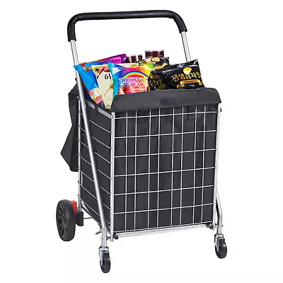 VEVOR Folding Shopping Cart Utility Grocery Basket Cart Shopping Wheels 200 Lbs • £51.59
