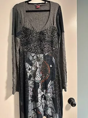 Save The Queen Black And Silver Long Sleeve Layered Midi Dress Size L • $95.99