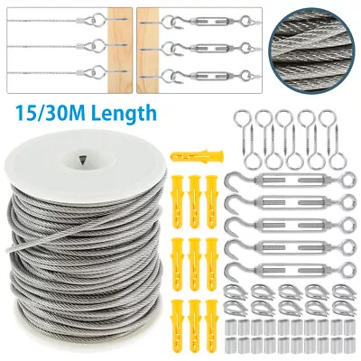 30M Cable Railing Garden Wire Kit Heavy Duty Stainless Steel Suspension Kit UK⌒ • £10.69