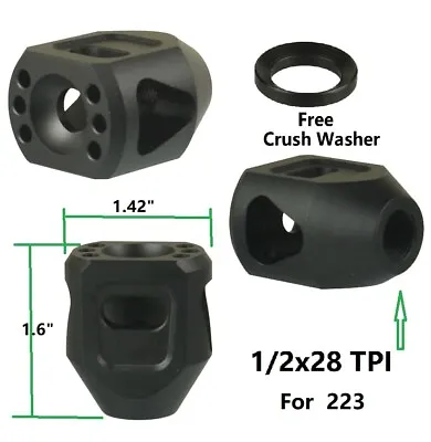 Low Concussion Muzzle Brake Compensator 1.6  Tanker Style 1/2x28 TPI For 223  • $15.99