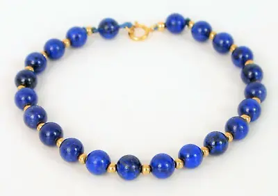 Vintage 14k Yellow Gold Clasp Blue Lapis Lazuli Bead Bracelet ~7  Long Nice ! • $125