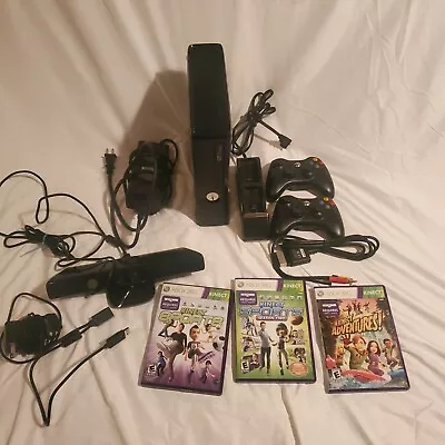 Xbox 360 Slim 250gb Console W/ Kinect And 3 Games 2 Controllers Charger & Pack • $100