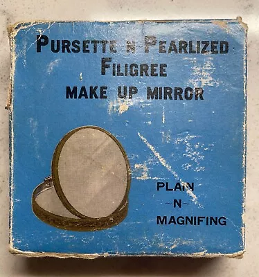 1971 Emson Pursette Pearl Filigree Plain Magnifying Make Up Mirror #716 Orig Box • $17.99