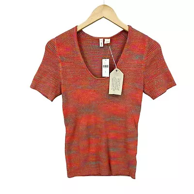 New! Anthropologie MOTH Top Womens Large Striped Short Sleeves Scoop Orange R960 • $24.95