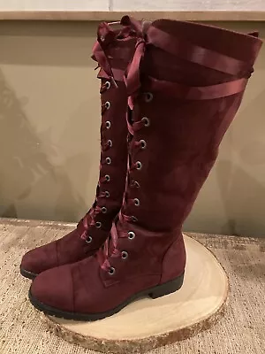 Maia Women’s Burgundy Velvet Lace Up Style Boots New. 7.5 WC • $39.99