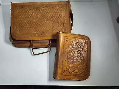 Vintage Aztec Hand Tooled Leather Briefcase  Mayan Mexico And Bible /Book Cover • $80