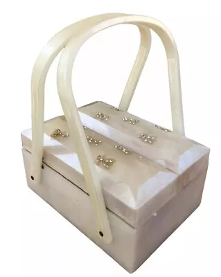 Vtg 50's-60's Ilene White Hard Plastic Lucite Box Handbag Purse • $40