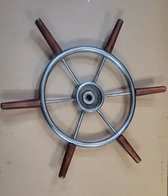 Vintage Boat Steeringwheel 22   Stainless Steel Cromed Bronze Wood 3/4  Shaft • $54.64