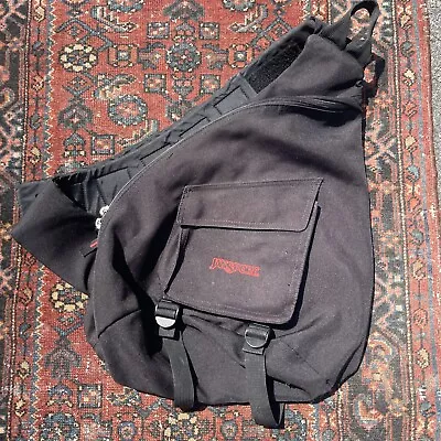 Vintage Jansport Nylon Black Crossbody Backpack One Strap Sling Bag 90s Y2& Gorp • $34.99