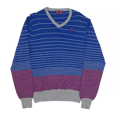 KAPPA Cashmere Blend Patterned Jumper Blue Striped Tight Knit V-Neck Mens S • £33.99