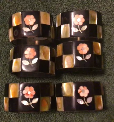 Set Of 6 Inlaid Mother Of Pearl Napkin Rings • $20