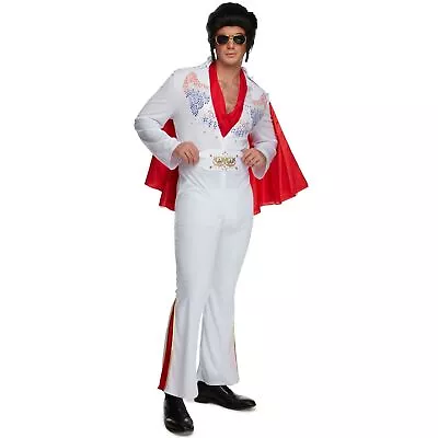 Mens 1950s Las Vegas Rock Star Costume Singer Fancy Dress M -XL Rock N Roll King • £39.99