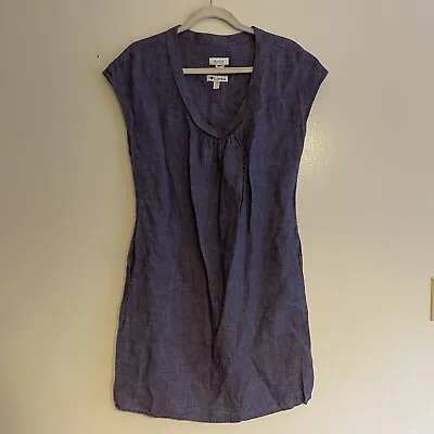Malvin I Love Linen Womn S/6 Blue Pockets Cap Sleeve Lagenlook Tunic Shift Dress • $22.49