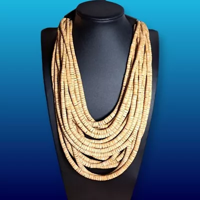 Gerda Lynggaard Monies Necklace 16 Strand Coconut Shell Horn Estate Signed Vtg • $229