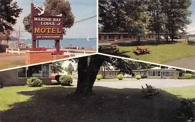 Marine City MI Michigan MARINE BAY LODGE MOTEL~St Claire River Roadside Postcard • $5.04