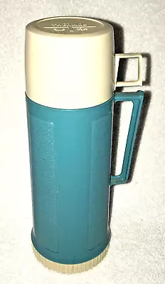 Vintage THERMOS BOTTLE Model 2402 King Seeley Quart Size Aqua Blue Turquoise • $9.95