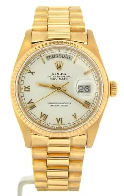 Mens Rolex Day-Date President Solid 18K Yellow Gold Watch White Roman Dial 18038 • $14399.98
