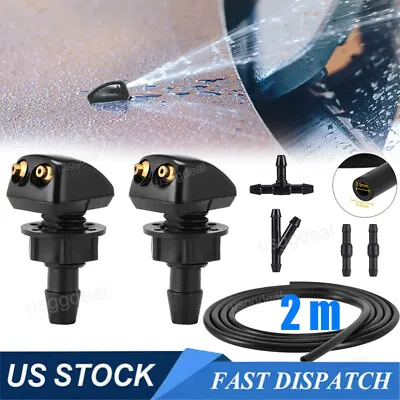 Dual Holes Windshield Washer Nozzle Wiper Water Spray Jet +6.5ft Hose Connector • $7.35