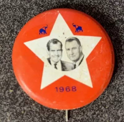 1968 RICHARD NIXON SPIRO AGNEW President 1 3/8  Political Campaign Button Pin • $7