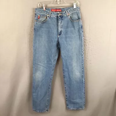 Vintage Guess Jeans Mens 34x32 Blue Straight Leg Light Wash Denim 90s USA Made • $34.78