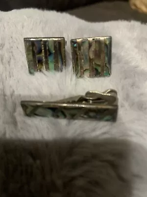 Taxco Mexico Sterling Abalone Inlay Cufflinks 1950 Vintage • $50