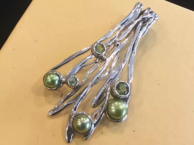 Hagit Gorali Sterling Silver Peridot And Green Pearl Pendant • $115