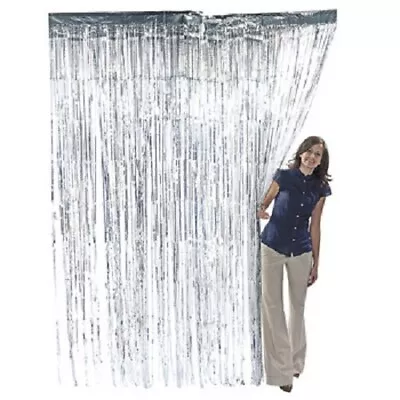 Silver Metallic Fringe Curtain Party Room Decoration 3' X 8' • $7.99