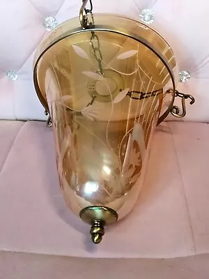 Bell Shaped Amber Gallery Glass And Brass Hanging Light Shade • £9