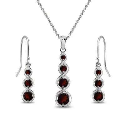 Garnet Round Journey Infinity Sterling Silver Dangle Earrings & Necklace Set • $49.99