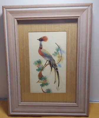 Vintage Mexican Folk Art Feathercraft Bird Feather Folk Art Framed.  • $15
