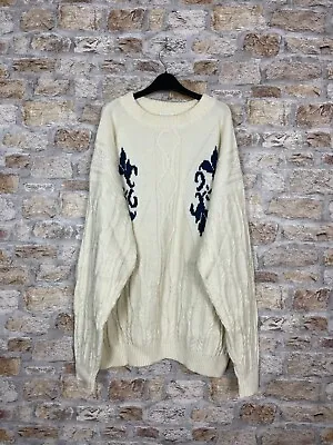 ReeMarc Cosby Knit 90s Vtg Jumper Cream Crew Mens Geometric Knitted Large • £17.99