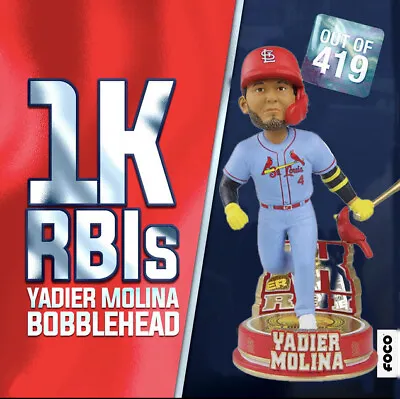 $195 • Buy Yadier Molina St Louis Cardinals Milestone 1000 RBI Bobblehead NIB! Ltd Ed 419