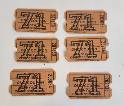 Vtg Kennywood Amusement Park Midway Skee Ball Ticket Lot Of Six Pittsburgh 1970s • $4.99