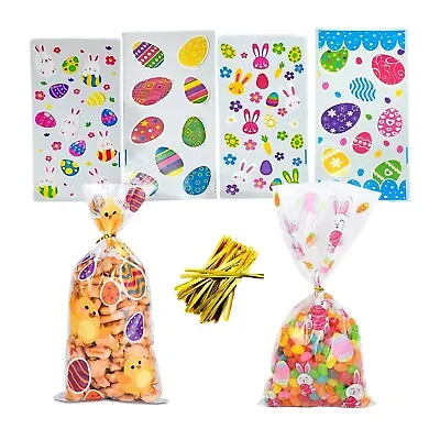 Easter Cellophane Bags And Twist Ties Cello Cookie Sweet Candy Gift Egg Hunt Bag • £2.25