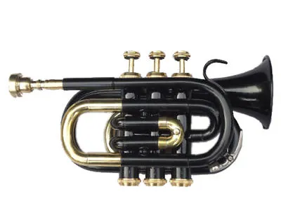 SUMMER OFFER !! Mini Pocket Trumpet Black Bb Flat Brass Material Wind Instrument • $124.97