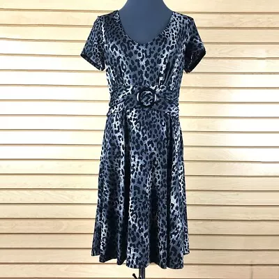 AA Studio Fit Flare Dress 8 Gray Animal Print Stretch Polyester Knee Length • $11.70