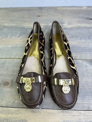 Michael Kors Calf Hair Leopard Print Leather Loafers Size 6M EUC 6 • $26.99