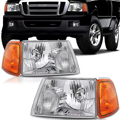 Headlights For 2001-2011 Ford Ranger XL XLT Chrome Housing Amber Corner LH RH • $53.99