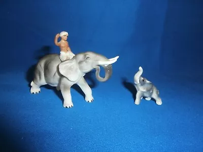 Fine Vintage Miniature Elephant With Native Rider + Baby Hagen Renaker • $14.95