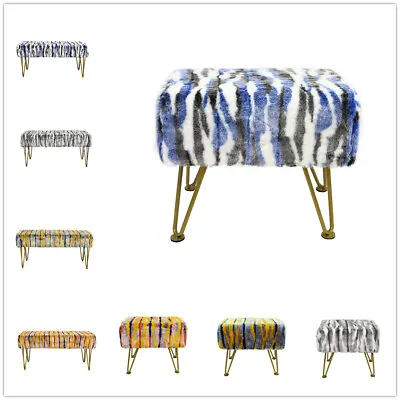 Multi Jacquard Faux Fur Ottoman Bench Footrest Makeup Chair Vanity Stool Decor • $127.49