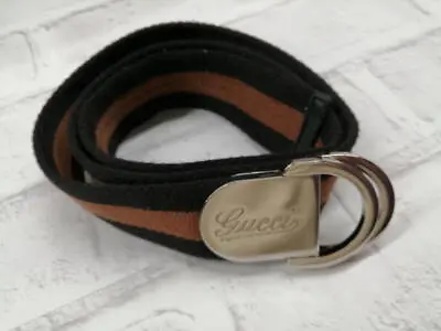 Gucci Sherry Line Canvas Ring Buckle Striped Belt Length 96cm Italy Auth  • $239