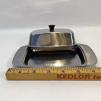 Vintage Stainless Steel Butter Dish W/ Lid 6 1/2” X 3 1/2” MCM Style See Photos • $9.95