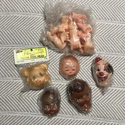 Assorted Doll Pieces Heads Hands Lot Of 5 Craft Supply Fibre Craft Open Mouth • £28.68