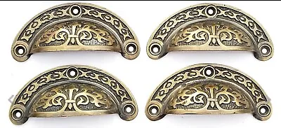 4 Antique Vtg. Style Victorian Brass Apothecary Bin Pulls Handles 3  Cntr.  #A5 • $29.95